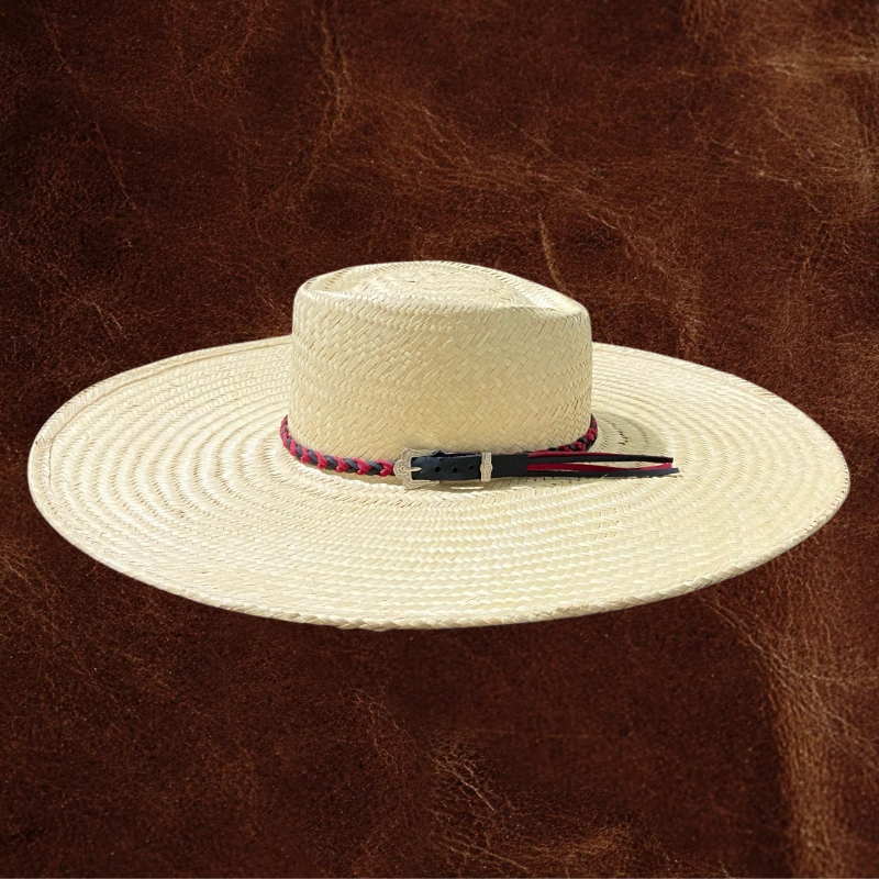 Chapéu modelo Campeiro palha fina com bandinha trançada coral