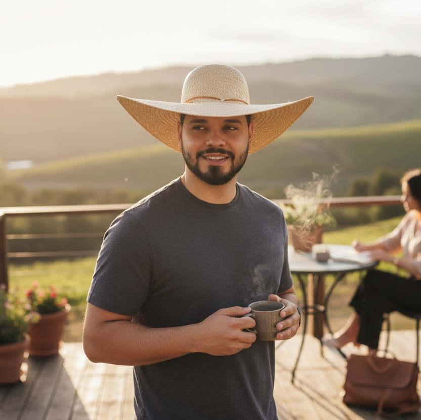 Chapéu Pantaneiro palha fina com tirinha de couro