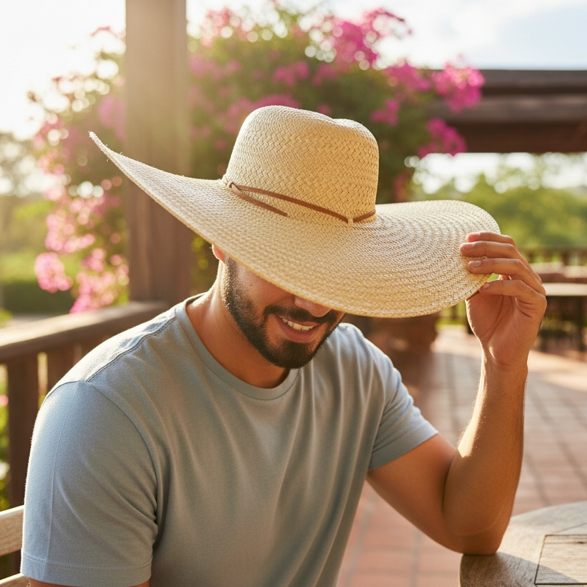 Chapéu Pantaneiro palha fina com tirinha de couro