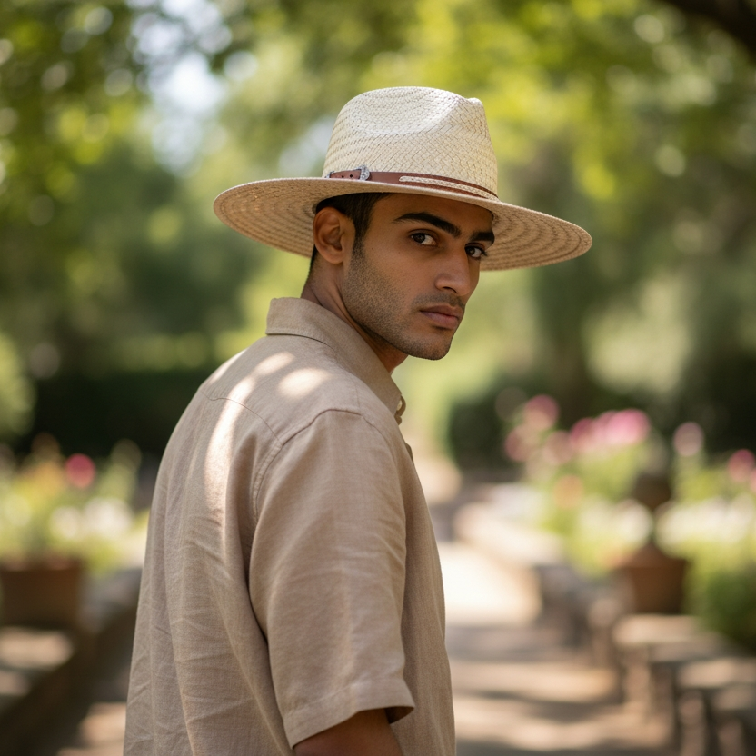 Chapéu modelo Panamá palha fina com bandinha trançada
