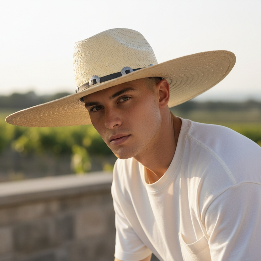 Chapéu modelo Campeiro palha fina com bandinha margaridas